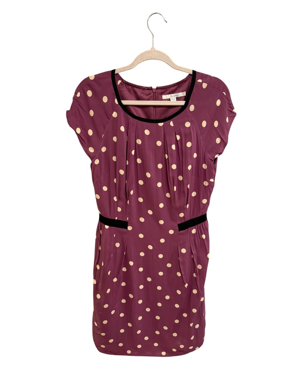 Boden Wine Polka Dot Cap-Sleeve Mini Dress with Cream Dots (Viscose) Fully Lined